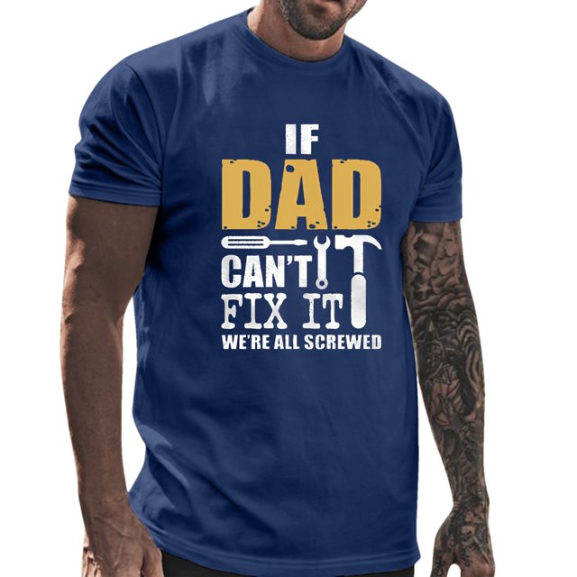 LUOGENLI T-shirts pour Homme pour Hommes Homme Printemps et Été Fête des Pères Décontracté Rétro Lettrage Impression Partielle T-Shirt Col Rond Manche Courte Haut 4TG T-shirts pour Hommes T-shirts Graphiques Vêtements d'Été Marine TG