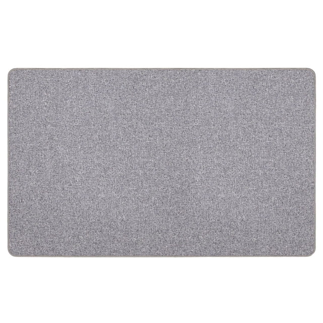 18-inch x 30-inch Wicklow Grey Woven Mat with a solid grey flat-woven texture and rubber backing to prevent slipping, shown from a top-down view on a white background, ideal for adding warmth and texture to hard floors in entryways or kitchens, and often used as a non-slip surface in laundry rooms.