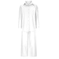 thumbnail image 3 of Women 2 Piece Linen Sets 2025 Button Up Long Sleeve Shirt Drawstring Wide Leg Pants Set Summer Outfits, 3 of 5