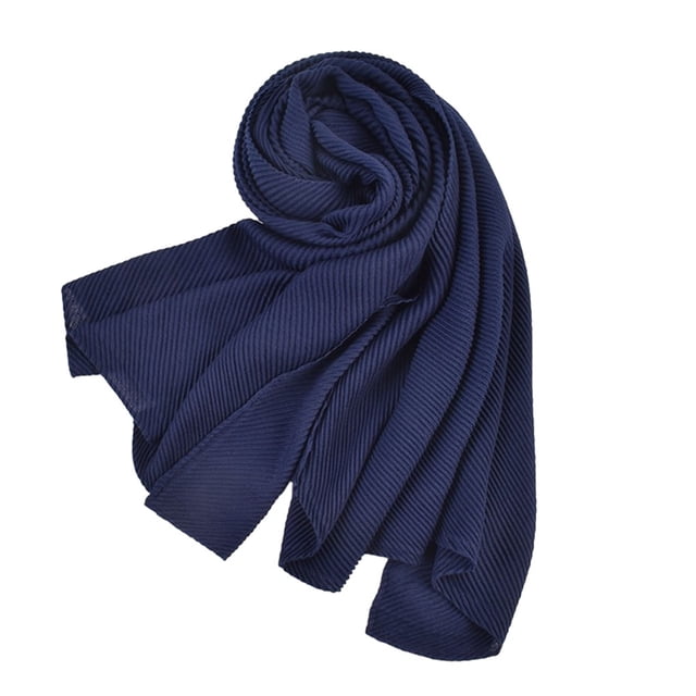Youkk Classic And Fashionable Solid Color Scarf For Women Any Occasion R Single Color And Pleated Scarf dark blue