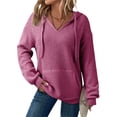 thumbnail image 1 of Xdegoge Womens Hoodies Sweatshirts Oversized Sweatshirts Ribbed Knit Long Sleeve Drawstring V Neck Casual Pullover Sweatshirt Hooded Tops Plus Size Fall Winter Clothes with Pockets Hot Pink M, 1 of 9