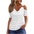 thumbnail image 2 of asjyhkr Womens off Shoulder Tops Summer Short Sleeve Breathable Lightweight Tees Solid Color Tshirts, 2 of 6