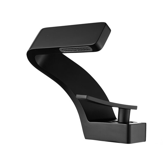 Matte Black Single Hole Deck Mount Basin Faucet Hot Cold Water Mixer Tap for Bathroom Sink