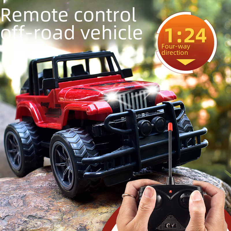 Red 1:24 Scale RC Off-Road Jeep with Built-in Lights - Four-Way Remote Control Toy Car for 4-6 Year Old Boys, Durable Interactive Play Vehicle, Manufacturer Bulk Wholesale Supply (Batteries Not
