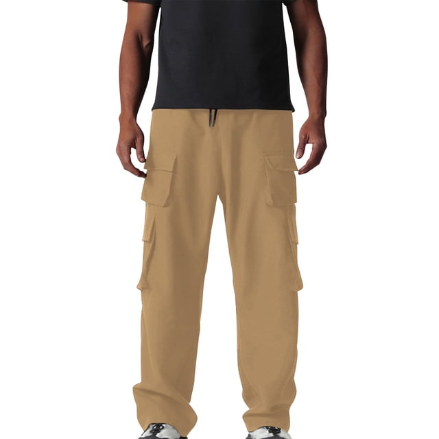 Plebaso Pantalon Cargo pour Homme, Pantalon de Randonnée Décontracté à Cordon, Léger, Uni, Pantalon de Travail d'Extérieur pour Homme