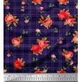 thumbnail image 1 of Soimoi Moss Georgette Fabric Check,Leaves & Rose Flower Decor Fabric Printed Yard 42 Inch Wide, 1 of 3