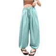 thumbnail image 1 of Lantern Pants for Girls, Loose Fit Ice Silk Sports Pants with Drawstring Waist, Mosquito-Proof, Breathable Polyester, Mid-Size 150 cm, Summer Long Pants, 1 of 3
