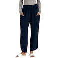 thumbnail image 3 of Sentmoon Linen Pants Solid Color Drawstring High Elastic Waist Womens Pants Summer Oversized Relaxed Fit Soft and Comfortable Women's Pants with Pocket The Holiday for Travel and Vacation, 3 of 7