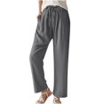 thumbnail image 1 of Womens Casual Linen Pants Straight Leg Drawstring Elastic High Waist Loose Comfy Trousers with Pockets, 1 of 5