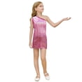thumbnail image 1 of HXWCHs Robe Dos Nu Filles Robe à Paillettes Scintillantes Imprimée Ourlet Asymétrique Col Rond Sans Manches Tenue de Fête Élégante Décontractée Rose Vif 11-12 Ans, 1 of 4