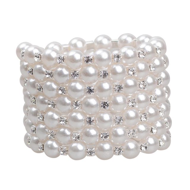 maskred Bracelet Extensible en Perles Scintillantes et Strass pour Mariage Bal Bijoux Éblouissants pour Femmes Blanc 7 Rangées 1 Ensemble
