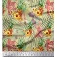 thumbnail image 1 of Soimoi Tissu Satin Modal Beige Imprimé Lys & Fruits de Pin Tissu au Mètre 42 Pouces de Large, 1 of 3