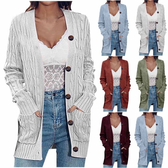 Sentmoon Knit Cardigans for Women Plus Size V Neck Long Sleeve Womens Sweaters Button up Solid Color Loose Knitted Clothes Women Fall and Winter for Coffee Date Sweater White XXXXL