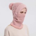 thumbnail image 3 of AWZXDE Women Winter Solid Color Knitted Ski with Scarf and Hood Integrated for Outdoor Riding Cold Defect Warm Pullover Hat Pink,One Size, 3 of 5