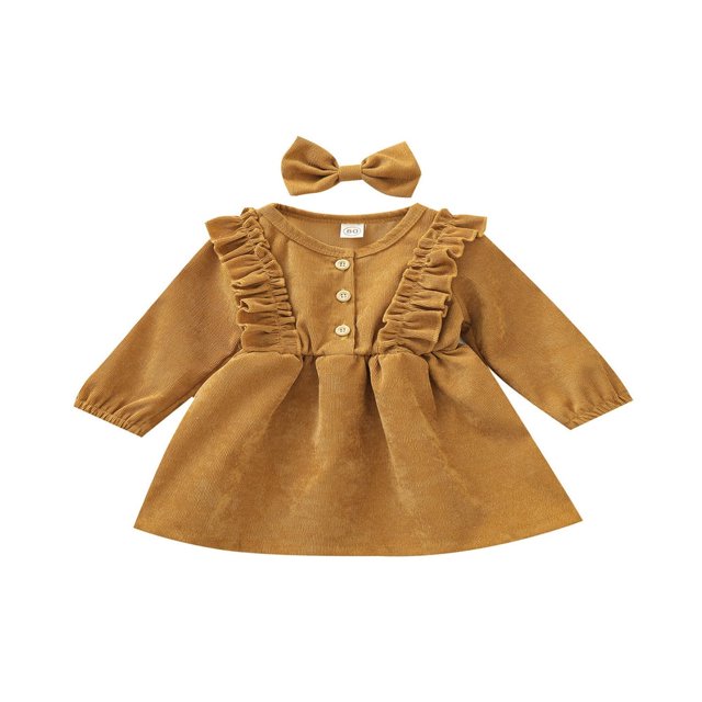 MesaSe Robe en Velours Côtelé à Volants Manches Longues Bandeau Robes Enfants Rouge Vin 6-12 Mois