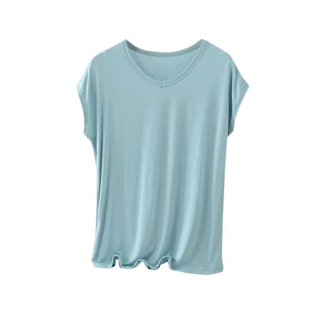 BLVB Plus Size Pajama Tops for Women Loose Fit V Neck Short Sleeve Soft Modal Sleep Shirts Loungewear