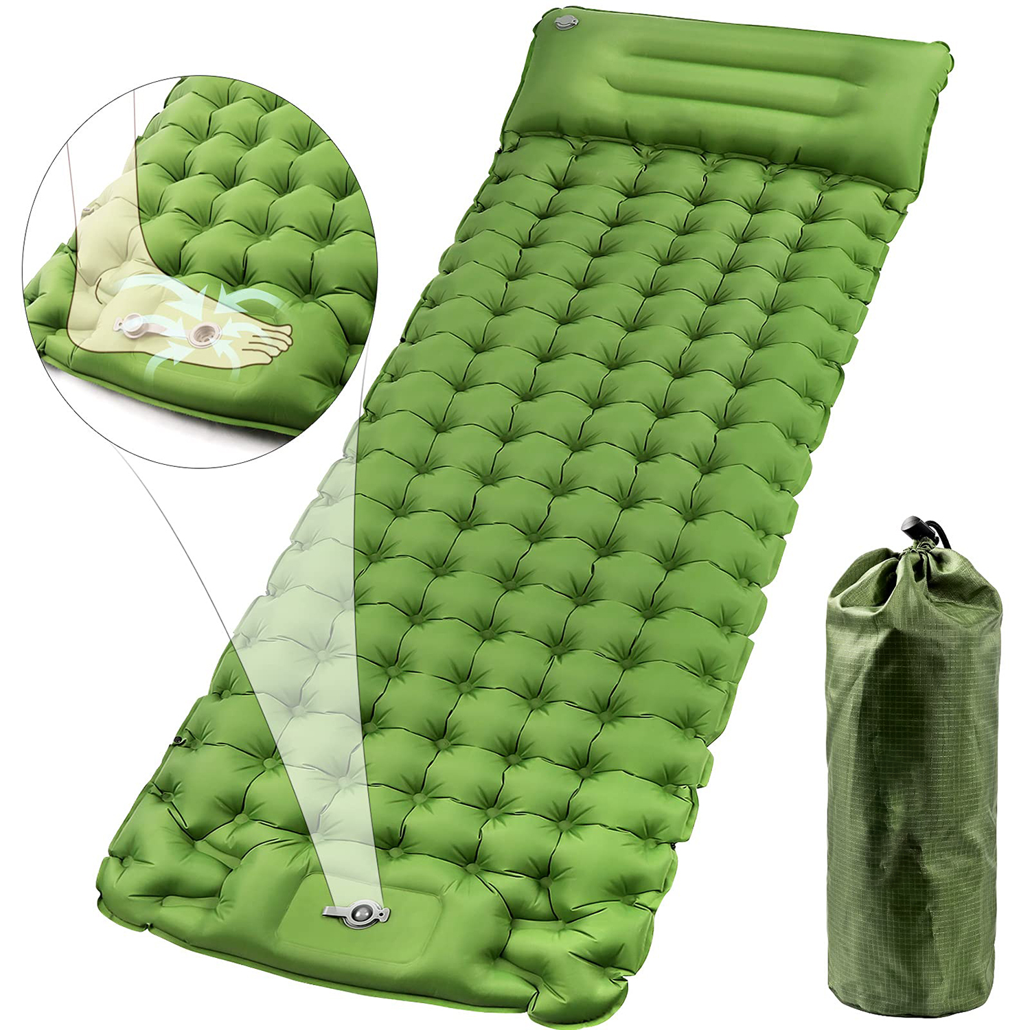 GRM Matelas de Camping Coussin de Couchage,Tapis de Couchage de Camping,Coussin de Couchage Léger avec Pompe Intégrée