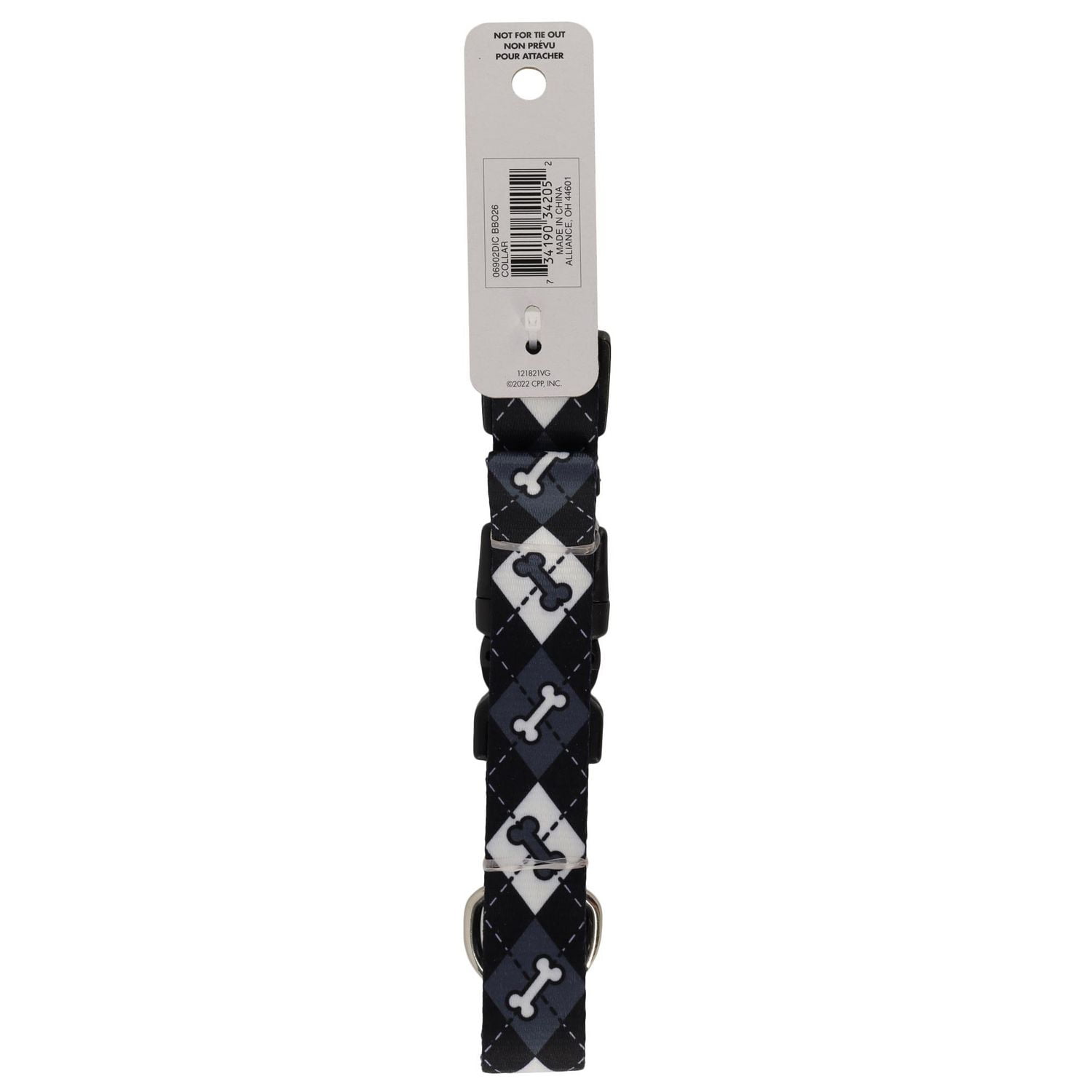Pet Attire by Coastal Large 18-26" Black Bones Adjustable Dog Collar