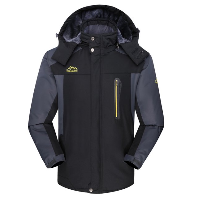 LSLJS Mens Winter Thickening Velvet Hoodie Warmth Wind Protection Outdoor Coat( Black, L)