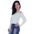 thumbnail image 3 of Moomaya Womens Cold Shoulder Short Top Solid Full Sleeves Summer Tee Tops, 3 of 6