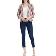 thumbnail image 2 of INSPIRE CHIC Blazer à Rayures pour Femme Manches 3/4 Décontracté Ouvert à l'Avant Revers Cranté Blazer m Brun Café, 2 of 8