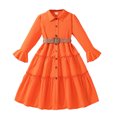 thumbnail image 1 of 2025 Girls Dress Fall Long Sleeve Tiered Flared Flowy Bphp Floral Midi Dresses Orange, 1 of 9