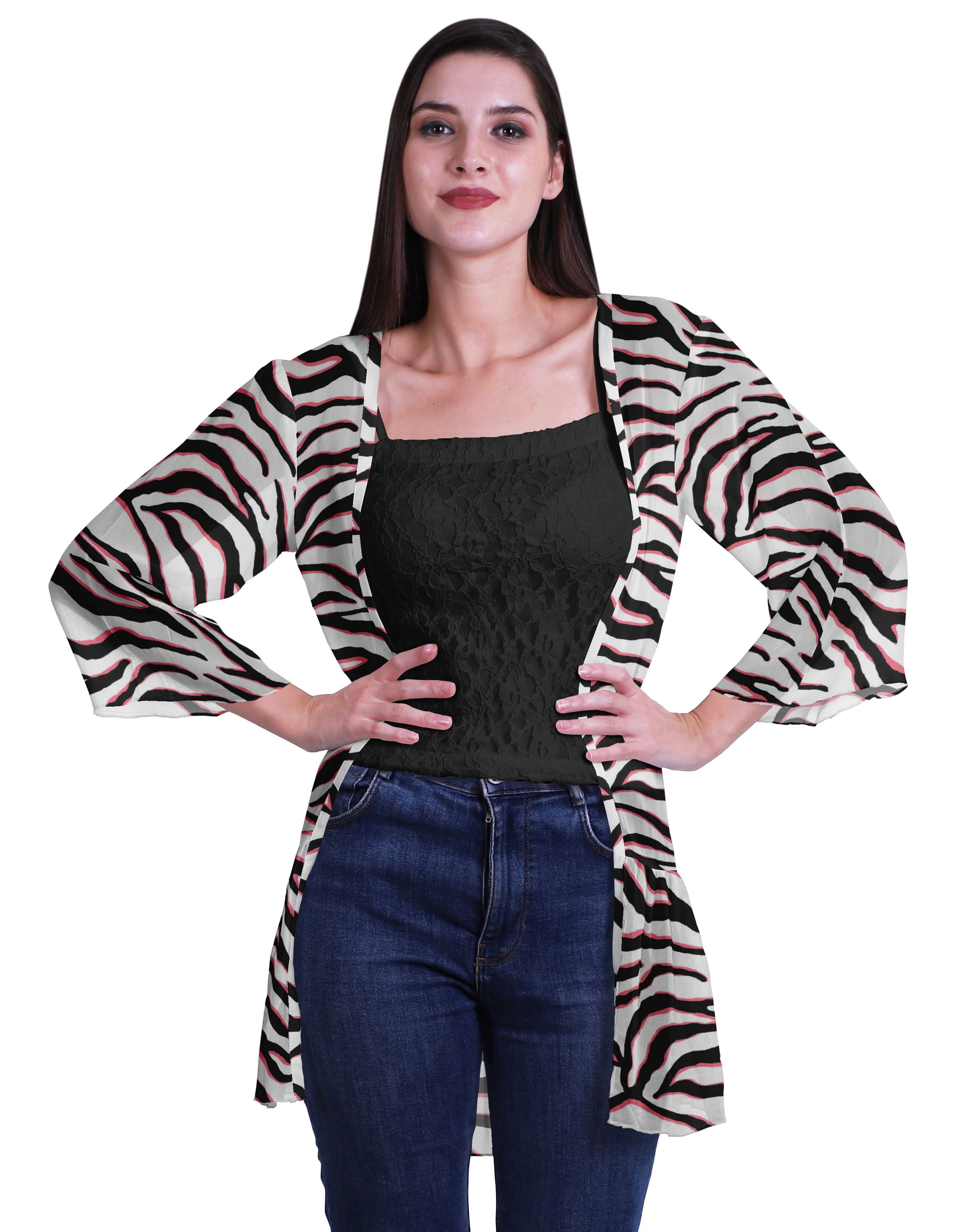 Moomaya Printed Georgette Beach Clothes For Women Short Shrug Cover Up Cardigan