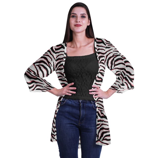 Moomaya Cardigan Court en Georgette Imprimée pour Femmes, Vêtements de Plage, Châle et Couvre-Maillot
