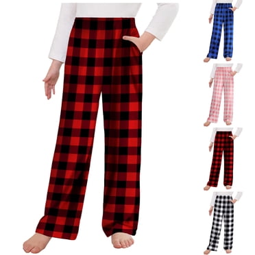 Zwiiyzr Pantalon de Pyjama Garçons Filles Pantalon de Sommeil Doux Taille Élastique Bas de Pyjama pour Enfants Pantalon de Détente à Carreaux avec 2 Poches Taille 4-14 Ans Bleu
