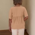 thumbnail image 4 of Liquidation d'Économies! Hauts pour Femmes Grande Taille, Blouse d'Été à Manches Courtes pour Femmes, Chemisiers Unis pour Femmes Raglan à Manches Mi-Longues à Col en V Patchwork Haut Plissé, 4 of 5