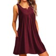 thumbnail image 1 of Innerwin Mini Dress Button Women Sundress Beach Solid Baggy Bohemian Red Wine L, 1 of 4