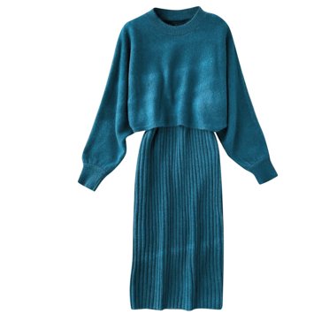 Kcodviy Robe Tricotée pour Femmes Deux Grandes Tailles Robes d'Été pour Femmes Ensemble Deux Pièces Chandail Haut Satin Robe Formelle et Robe Moulante 2 Costumes pour Dames Ensemble Deux Pièces Chandail Robe Midi Ensemble Robe Tricotée