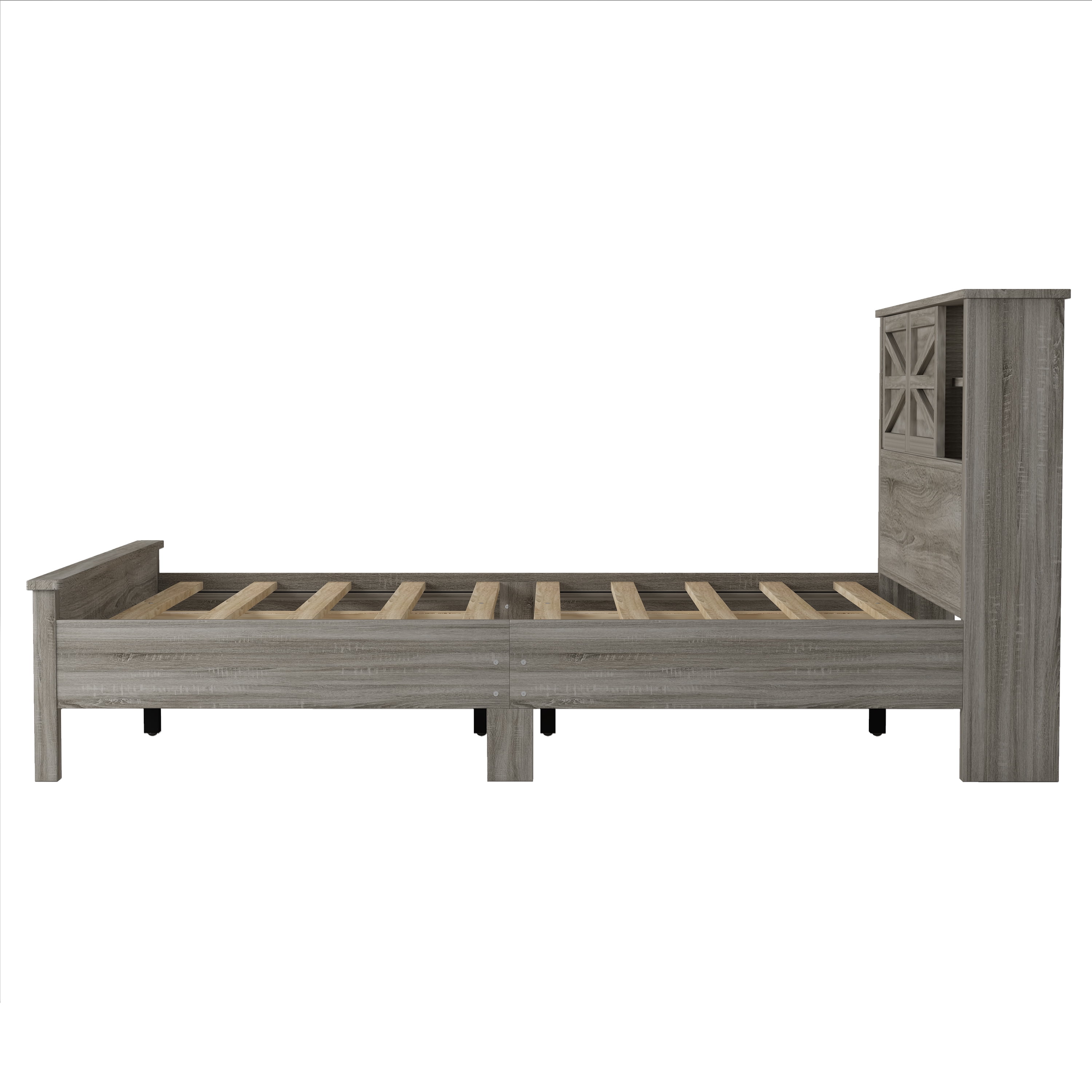 Ensemble de chambre 3 pièces Noble House : lit plateforme de style ferme, grand lit, gris antique