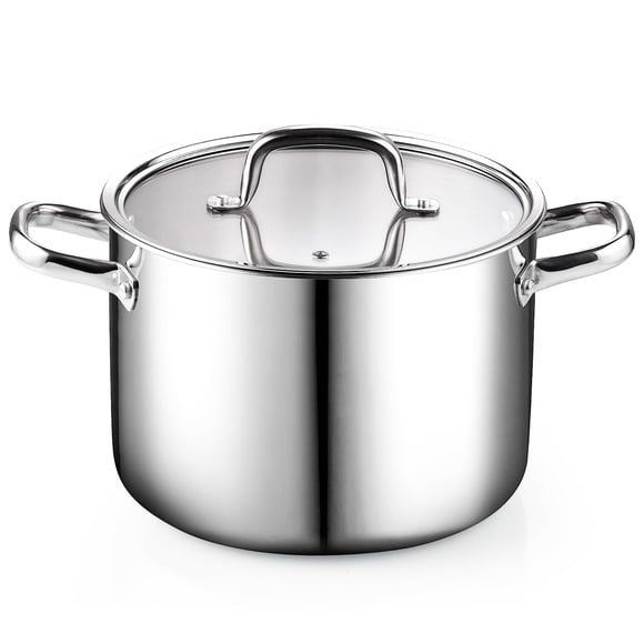 Cook N Home Stainless Steel Stockpot with Lid 6 Quart, Tri-Ply Clad Soup Pot, Induction Cooking pot, Silver