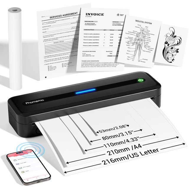 Phomemo M832 Portable Printers Wireless for Travel, Bluetooth Thermal Printer, Inkless Mobile Printer Support 8.5'' x 11'' & A4 Thermal Paper, Compatible with iPhone Android Laptop for Office Car Home