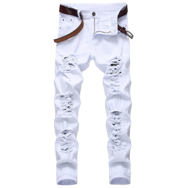 cllios Clearance Outlet Men's Skinny Ripped Jeans Slim Fit Distressed Stretch Denim Pants