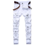 EGNMCR Men's Lightweight Pants, Cargo Pants Men, Linen Pants Men Men's Casual Cotton Straight Ripped Hole Trousers Jeans Pants Full Length Pants Men Polyester Pants