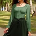 thumbnail image 4 of tarylea Tops for Women Trendy Square Neck Long Lantern Sleeve Blouse Solid Color Slim Fitted Ruffled Crop Tops Casual Dressy Tops, 4 of 9