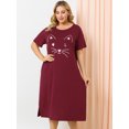 thumbnail image 2 of Agnes Orinda Nuisettes pour Femmes Grande Taille Fête des Mères Col Rond Manches Courtes Robe de Nuit Imprimé Chats Pyjamas Détente Maison avec Poche 3X Bourgogne, 2 of 6