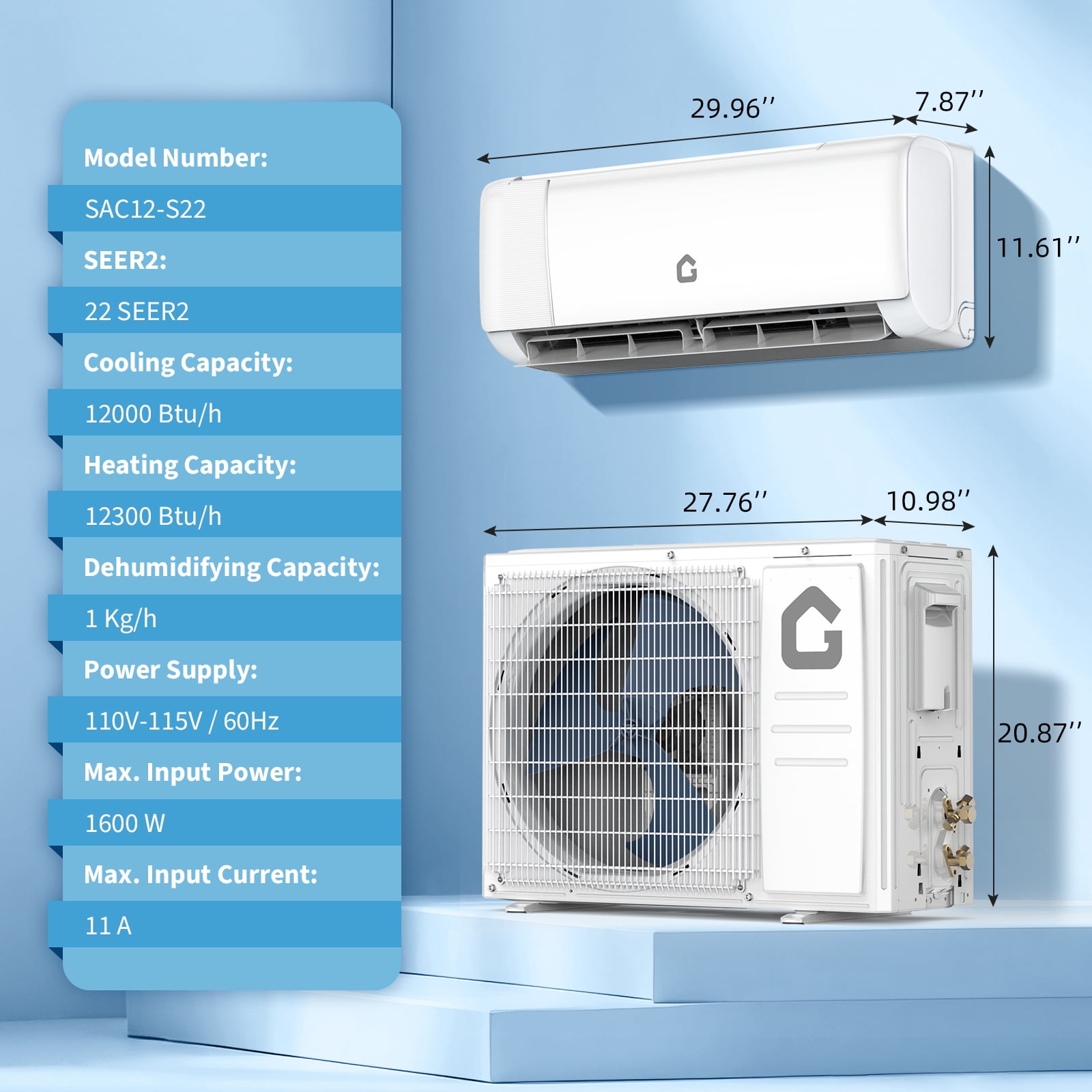 12000 BTU Mini Split Air Conditioner & Heater,Cools Rooms Up to 750 Sq.Ft,22 SEER2 110V Energy Saving Wall Mounted AC Unit,WiFi Enabled,Include Remote Control,Condenser & Heat Pump,Installation Kits
