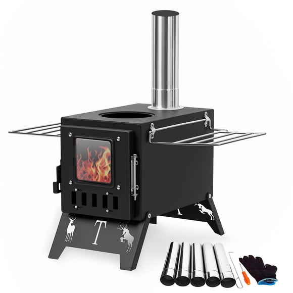 TidBay Wood Burning Stove, Folding Portable Wood Stove, Tent Stove for Heating, Camping Stove include Pipes