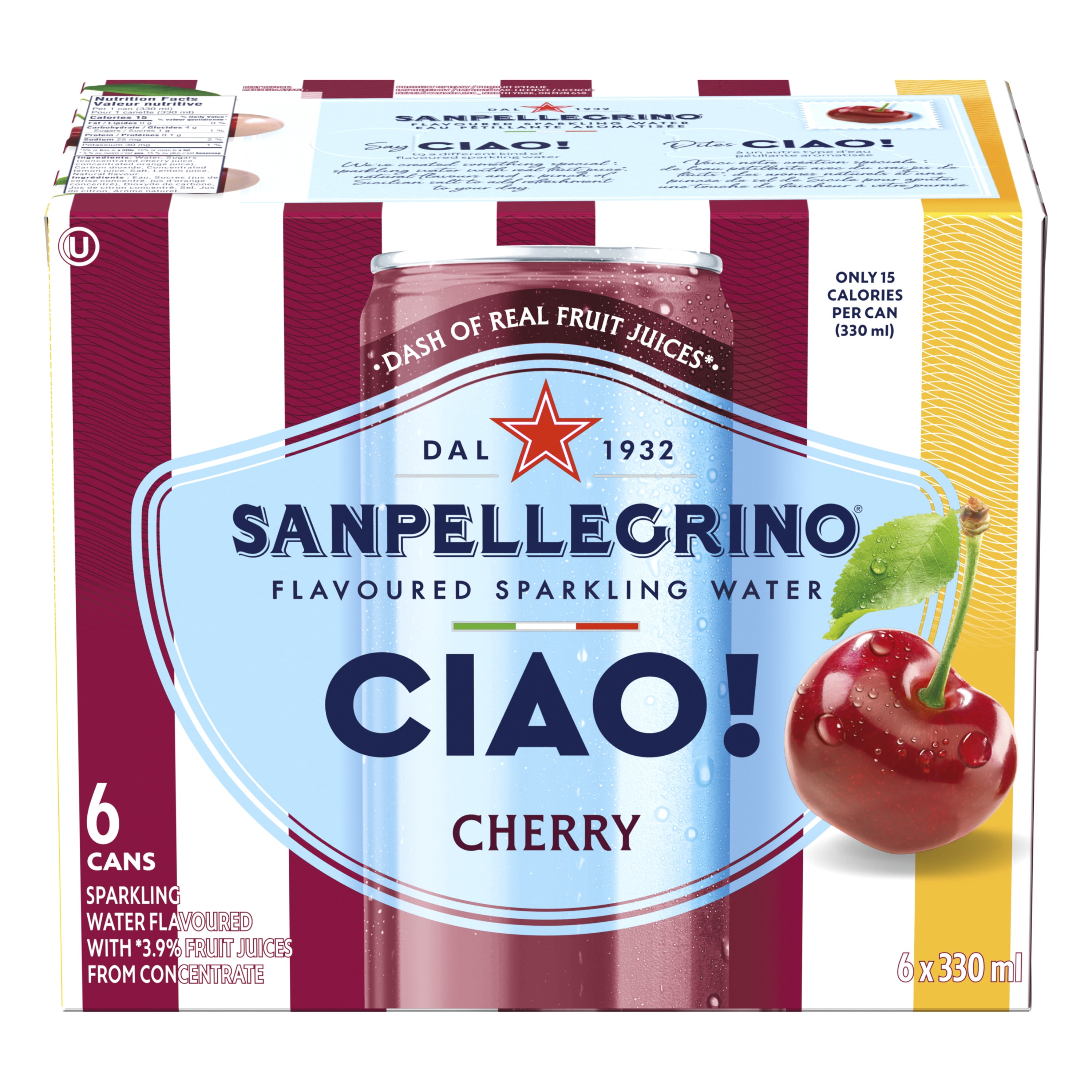 San Pellegrino CIAO! Eau Pétillante Italienne Aromatisée à la Cerise, une Touche de Vrai Jus de Fruit 6x330ml