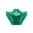 thumbnail image 4 of Hansber Kids Girls Ruffle Crop Tops Shiny Mesh Patchwork Hip Hop Street Dance Tops Performance Costume Green 6, 4 of 5