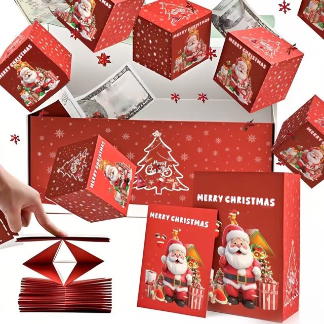 Décorations de Sapin de Noël, Décorations Extérieures de Noël, Décorations Intérieures de Noël, Boîte Surprise Joyeux Noël Boîte Cadeau Créant un Cadeau Surprenant Enveloppe Rouge Boîte Cadeau Romantique Rebondissante