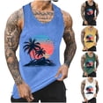 thumbnail image 1 of Sentmoon Workout Tank Tops for Men Summer Sleeveless Crew Neck Mens Workout Shirts Palm Tree Print Loose Fit Bodybuilding Compression Shirt Men Vacation for Layering Under Shirts Yellow L, 1 of 6