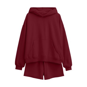 Amzcrzy Ensembles de Détente pour Femmes Mode Décontractée à Capuche Manches Longues Hauts Chandail en Molleton avec Poche et Shorts Ensembles de Détente pour Femmes Survêtements Ensemble 2 Pcs