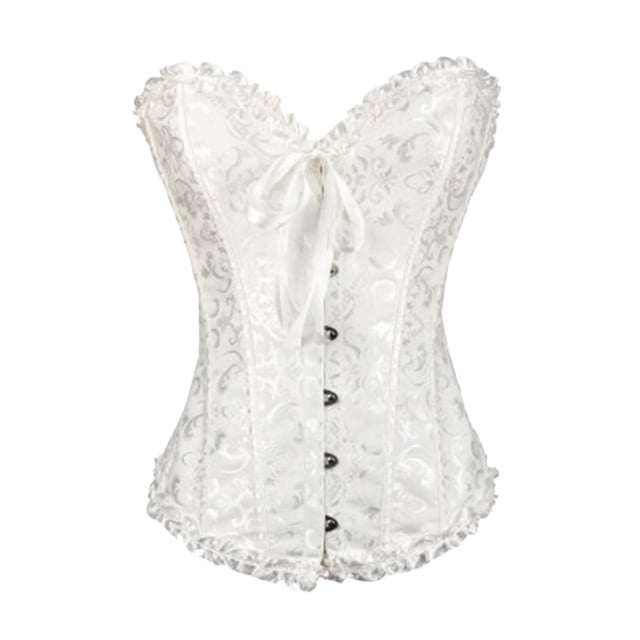 Esquirla Femmes Floral Corset Robe Camisole Réservoir Vintage Spirale Acier Désossé Dentelle jusqu'à Blanc
