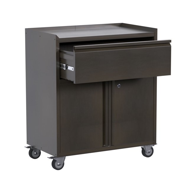AOBABO Armoire de Rangement pour Outils en Acier avec Roues Verrouillables, Tiroir et Étagères, Noir