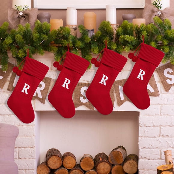 Dvkptbk Personalized Christmas Stockings with Letter, 17" Cable Knitted Red Xmas Stockings, Christmas Hanging Ornaments for Christmas Tree Xmas Gift Bags Pendant(R)