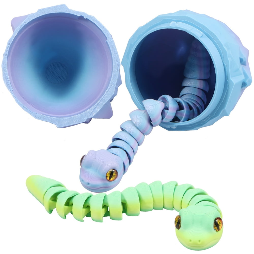 YOUZMY Lot De 2 Serpents Articulés Imprimés En 3D – Rose Laser Et Violet Laser, Figurines Réalistes, Décoration De Bureau Et Cadeau Surprise